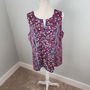 Westport Women’s Sleeveless Keyhole Neckline Floral Blouse Red Blue Size XL